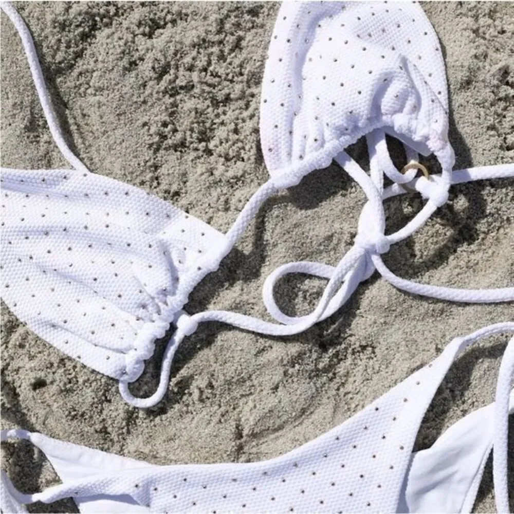 L*Space Revolve‎ Kara Bikini Wrap Top Extra Large White Gold Studded